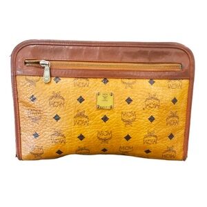 Authentic Vintage MCM Logos Leather Brown Cosmetic Clutch Bag